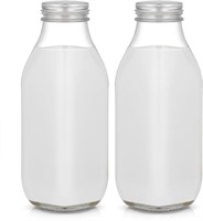 Jefoviee 2 Pack 32 Oz Glass Milk Bottles with