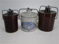 Lot of 3 Modern Stoneware Jars with Lids