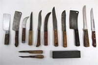 14 Pcs. Antique/Vintage Knives & Cleavers & Block