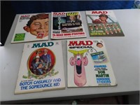 (5) 1970s MAD MAGAZINES w *sticker/poster* edition