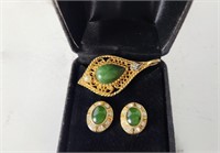 Vtg Jade / Gemstone Necklace Pendant & Earrings