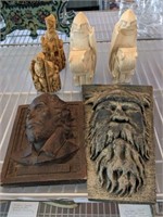 CARVED BONE STATUES, CHESSMEN AND WALL DÉCOR