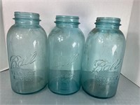 3 Vintage Half Gallon Ball Blue Mason Jars