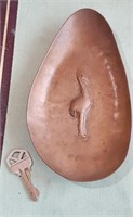 German HANDERBEIT arts crafts copper tray w bird