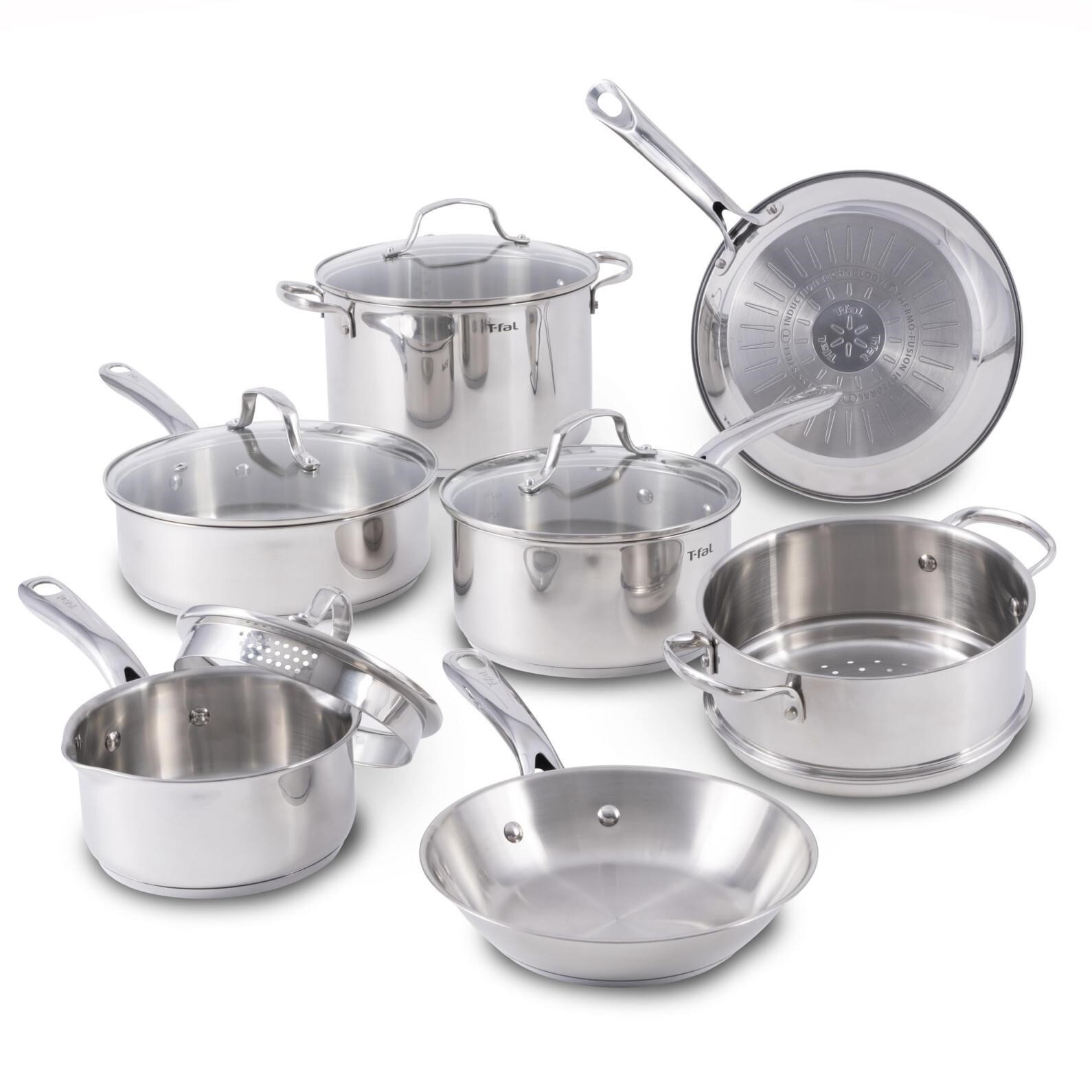 T-fal Stainless Steel Cookware Set 11 Piece, Induc