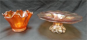 Cake Stand, Carnival Glass Ribbed Bowl- See Des