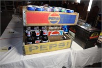 2 Wooden Pepsi Boxes, Pepsi Cans & Bottles