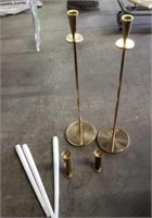 2 -22" Brass Candle Holders & 2 - 4" Brass Holders