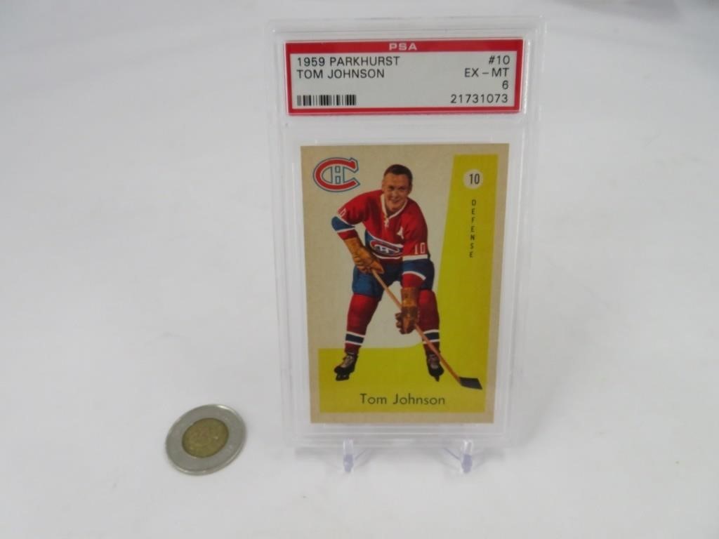 Tom Johnson , carte hockey 1959 Parkhurst PSA 6