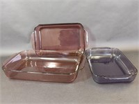 Three Purple Pyrex Casserole Dishes