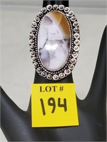 German Silver Dendrite Opal Ring, Size 9
