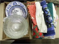 (2) Boxes w/ Kitchen Towels, Dish Cloths, Plates,