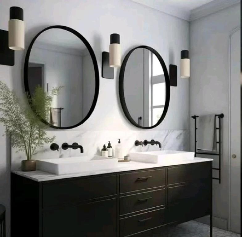USHOWER 2-Pack Black Round Circle Bathroom Mirrors