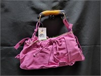 N Purple Handbag Purse w/ Wood Handle