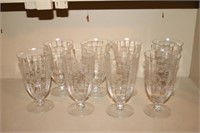 Lot of etched glass glasses including 8 water