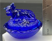 Mini Vintage Cobalt Cow On The Nest