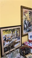 Two framed and matted outdoor café prints , The