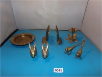 Brass shell bookends, birds, bunnies