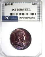 1957-D Franklin PCI MS65 FBL Golden Purple