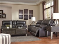 Ashley U609 LEATHER Reclining Sofa & Love Seat