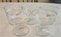 Lot of 5 small etched champagne glasses