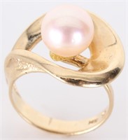 14K YELLOW GOLD LADIES PEARL COCKTAIL RING