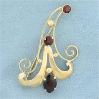 Vintage Garnet Pin in 14K Yellow Gold