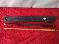 SPORTCRAFT 2 PC POOL CUE WITH LEATHER CARRY CASE