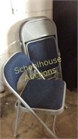 4 Gray Metal Chairs with Blue Cushion seat & back