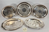 Lot of (5) Heavy Silver Plate Service Trays