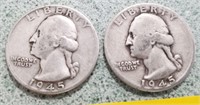 2 1945 Silver Quarters