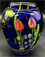 MCM Murano Millefiori Rose Art Glass Vase