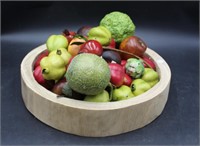 Round Wood Bowl w/ Fruit