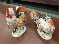 Pair of porcelain roosters - one has a crack