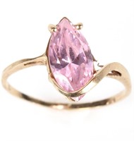 10K YELLOW GOLD ROSE QUARTZ LADIES COCKTAIL RING