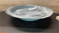Large Blue Swirl Art Glass Bowl Made In Spain 19"