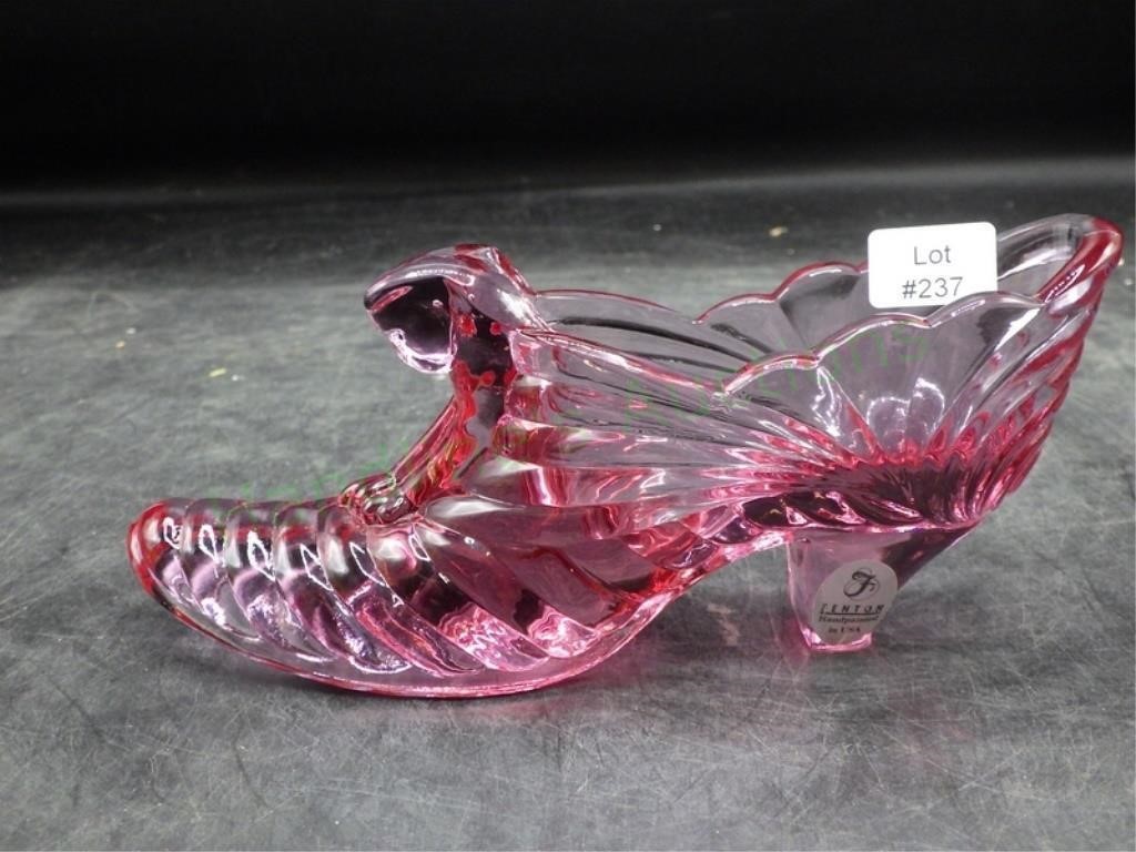 Fenton Art Glass Cat Head Shoe Slipper