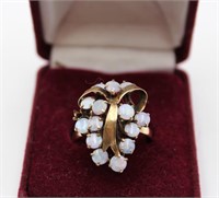 14K Gold Cluster Ring w 15 Exquisite Opals Sz 10