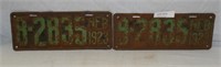 MATCHING PAIR OF 1923 HALL CO. NEBR. LICENSE PLATE