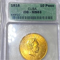 1916 Cuban Gold 10 Peso ICG - MS63