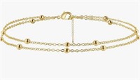(New)Pancert 14K Gold Plated Layered Heart Anklet