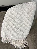 Cream Decorative Knit Throw Blanket