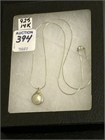Ladies 925 Silver Necklace w/ 925-14 K Pearl