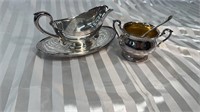 Silver Plated Gravy Bowl with Attached Saucer and