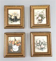 4 unusual signed Wallace Nutting framed floral