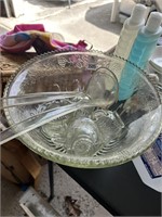 Vintage Glass Punch Bowl with Glasses