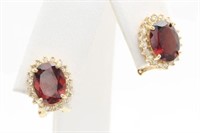 3.60 Ct Rhodolite Garnet Diamond Earrings 14 kt