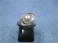 SS SW Hallmarked Genuine Pearl Cz Ring