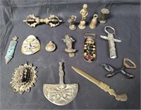 Group of brass & metal items, paper weights,