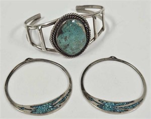 Navajo Sterling Turquoise Bracelet & 2 Pendants